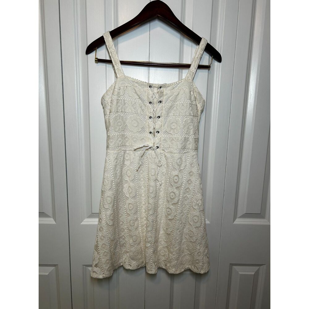 Aeropostale Floral Lace Corset Mini Dress White Cream Size L Cottagecore Boho